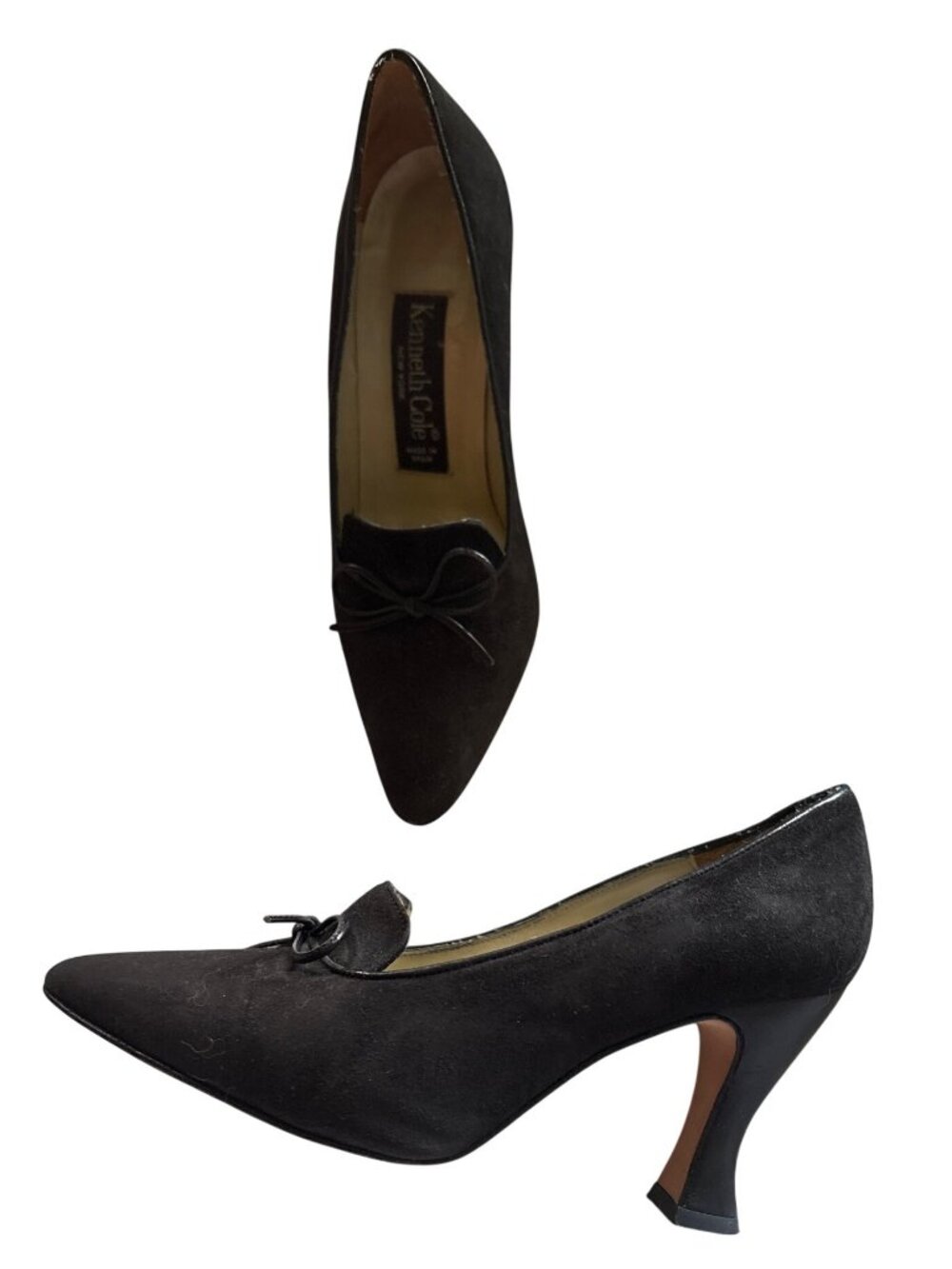 Kenneth Cole Black Suede Heels With Bow Detail Size 6 Made In Spain